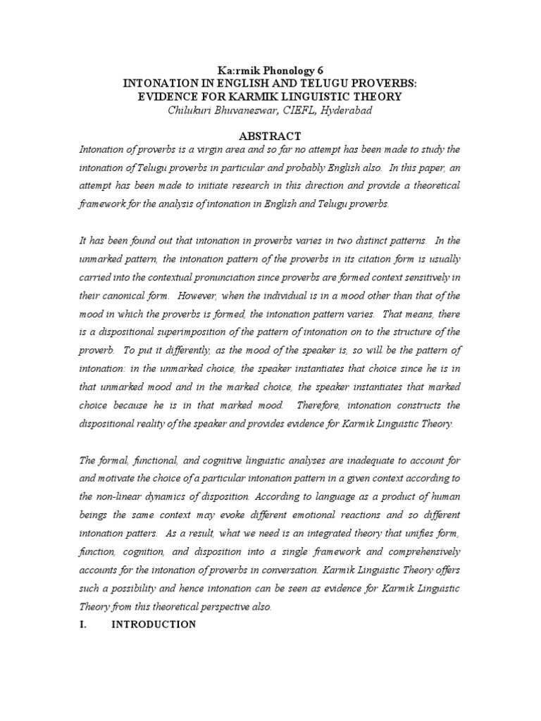 Intonation Patterns in English and Telugu Proverbs | PDF | Phonology ...