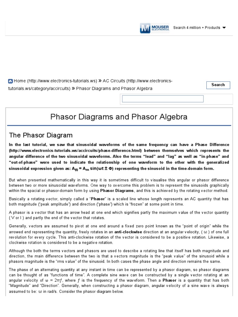 Phasor Diagram and Phasor Algebra Used in AC Circuits | Ac ...