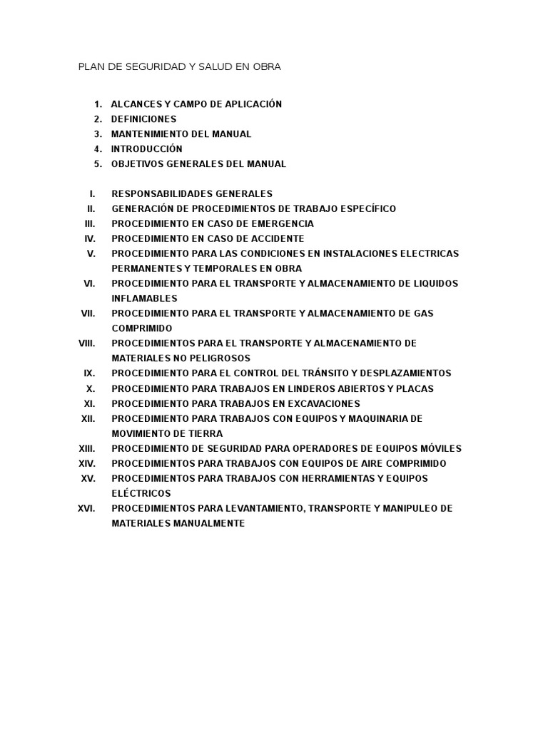 Plan de Seguridad y Salud en Obra - Indice | PDF