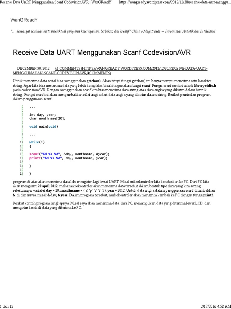 Menerima Data UART dengan Scanf AVR | PDF