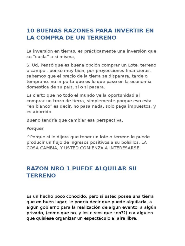 10 Razones para Invertir en Terrenos | PDF | Bancos | Inversiones