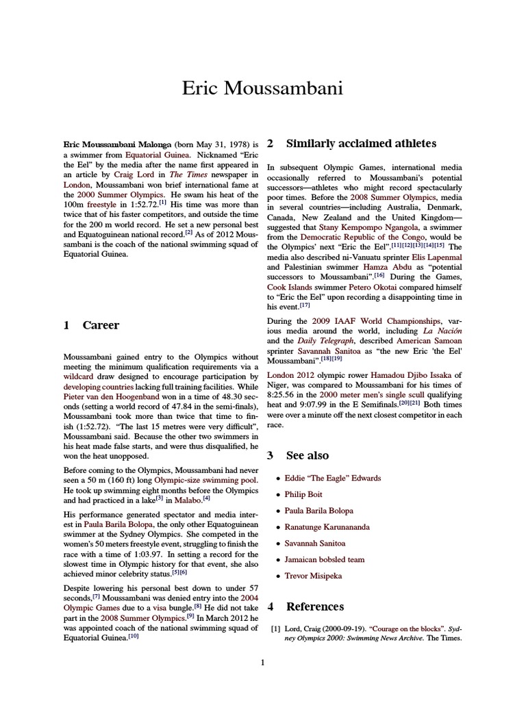 Eric Moussambani Swimming Summer Olympics