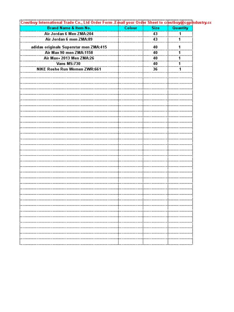 Crestbuy International Trade Order Form | PDF