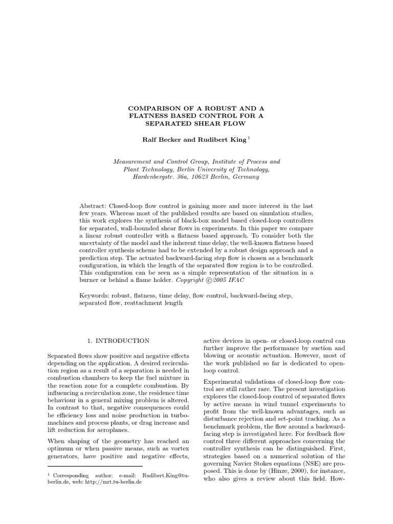 2005 - Comparison of A Robust and A Flatness Based Control For A ...