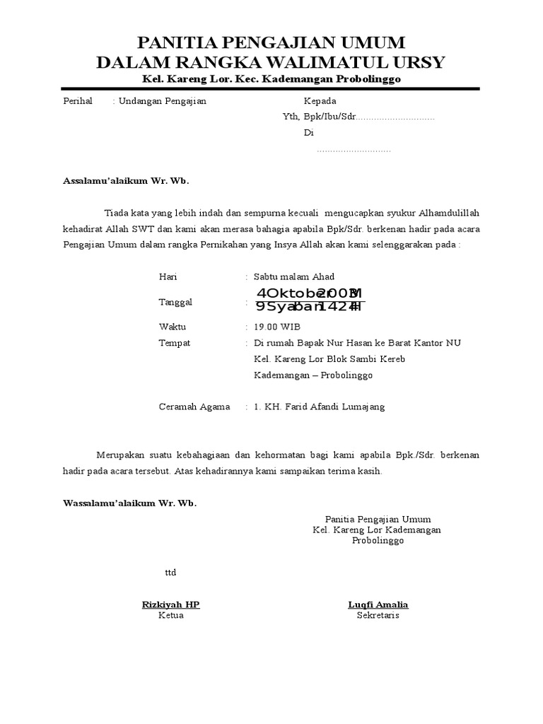 4600 Koleksi Contoh Surat Undangan Pengajian Walimatul Ursy Gratis Terbaru