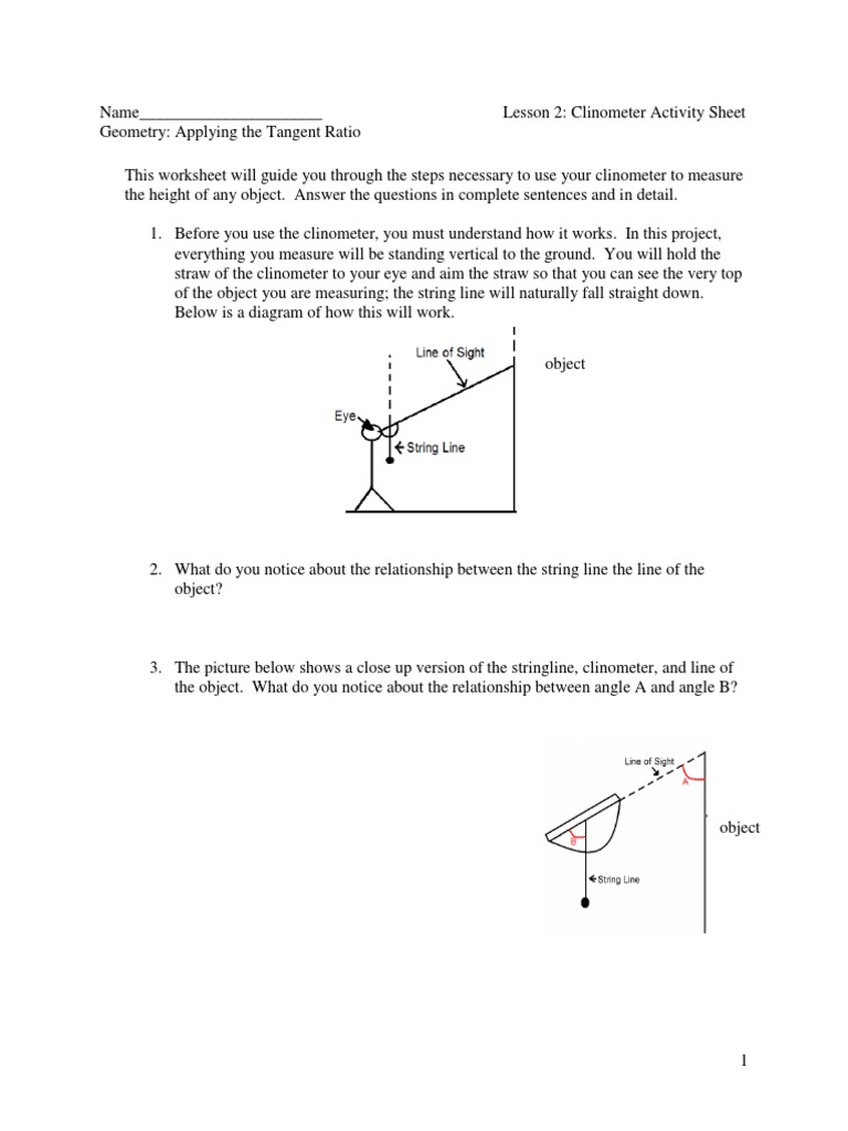 Clinometer Activity for Class 10 Maths | PDF | Triangle | Angle