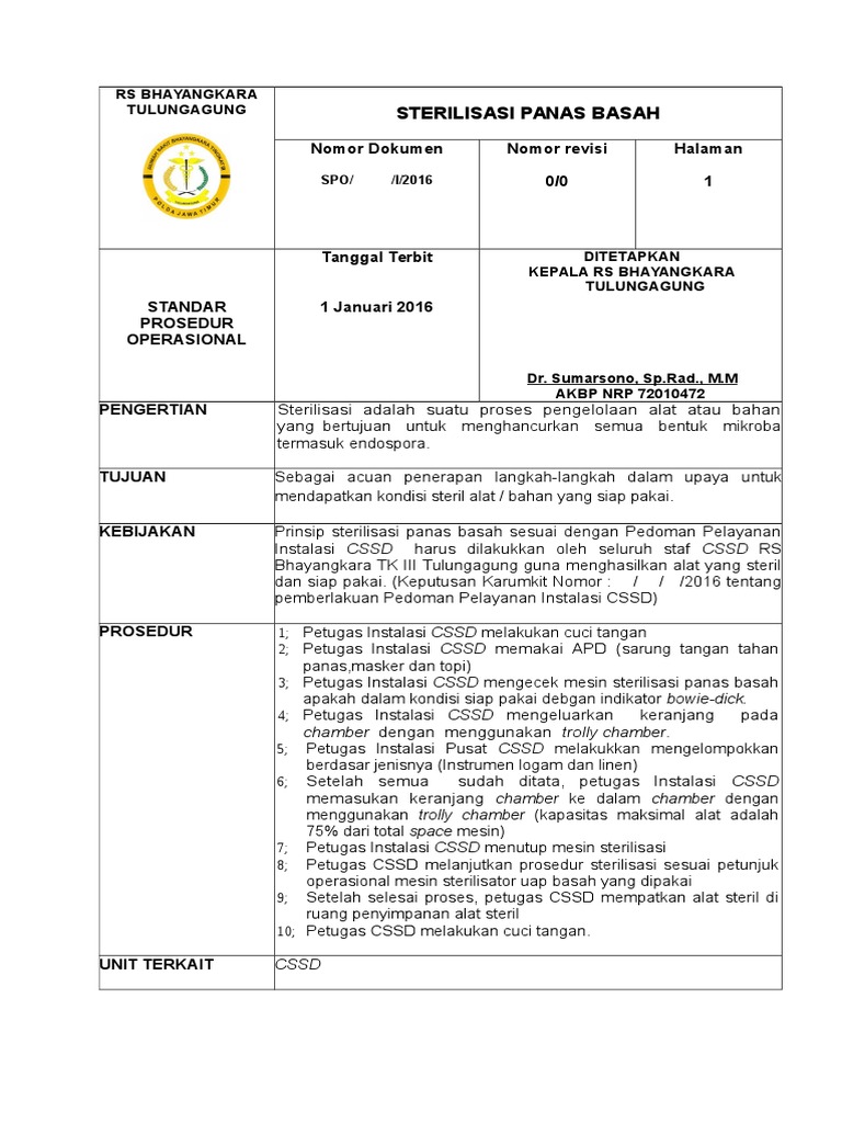 CSSD SPO STERILISASI PANAS BASAH | PDF