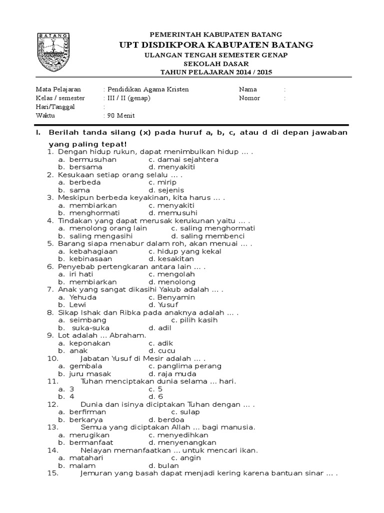 Soal Tengah Semester Genap