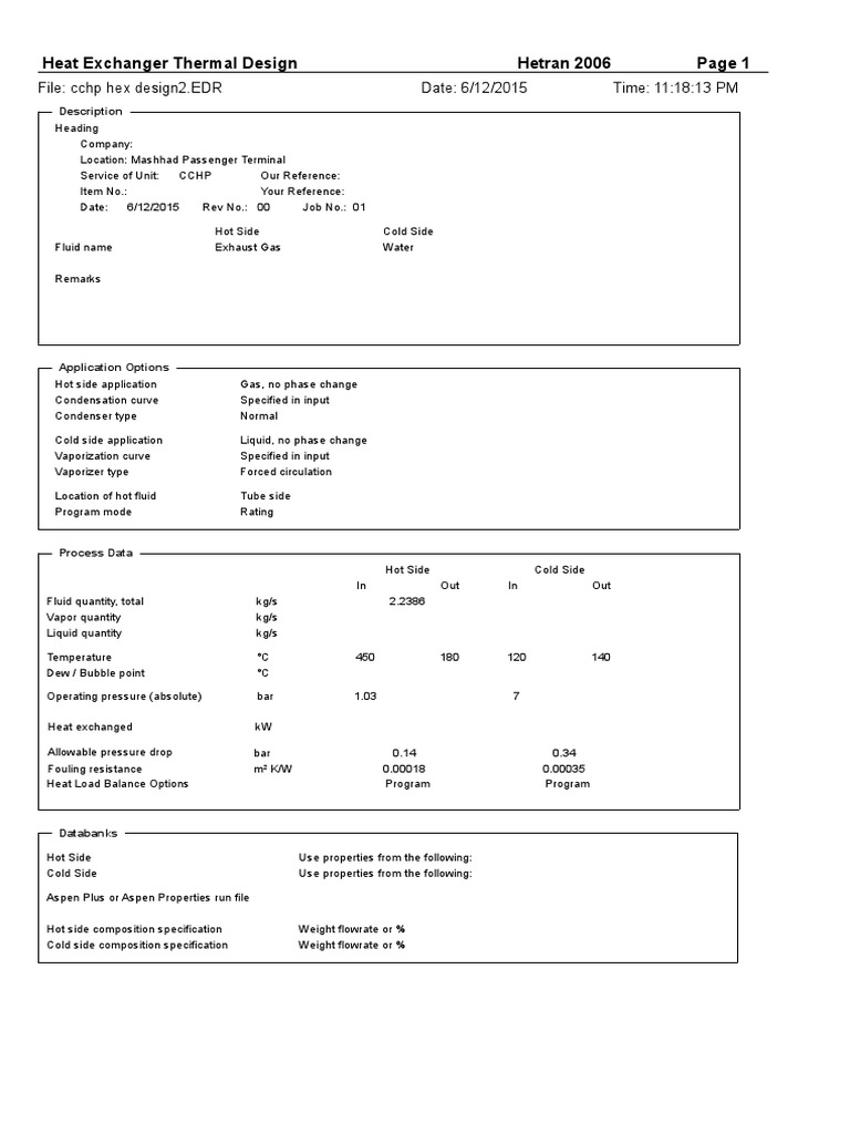 Heat Exchanger Design Specifications | PDF | Heat Transfer | Heat Exchanger