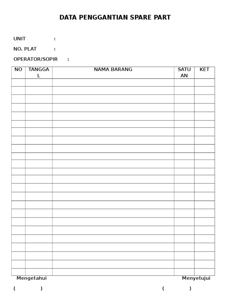 Data Penggantian Spare Part | PDF