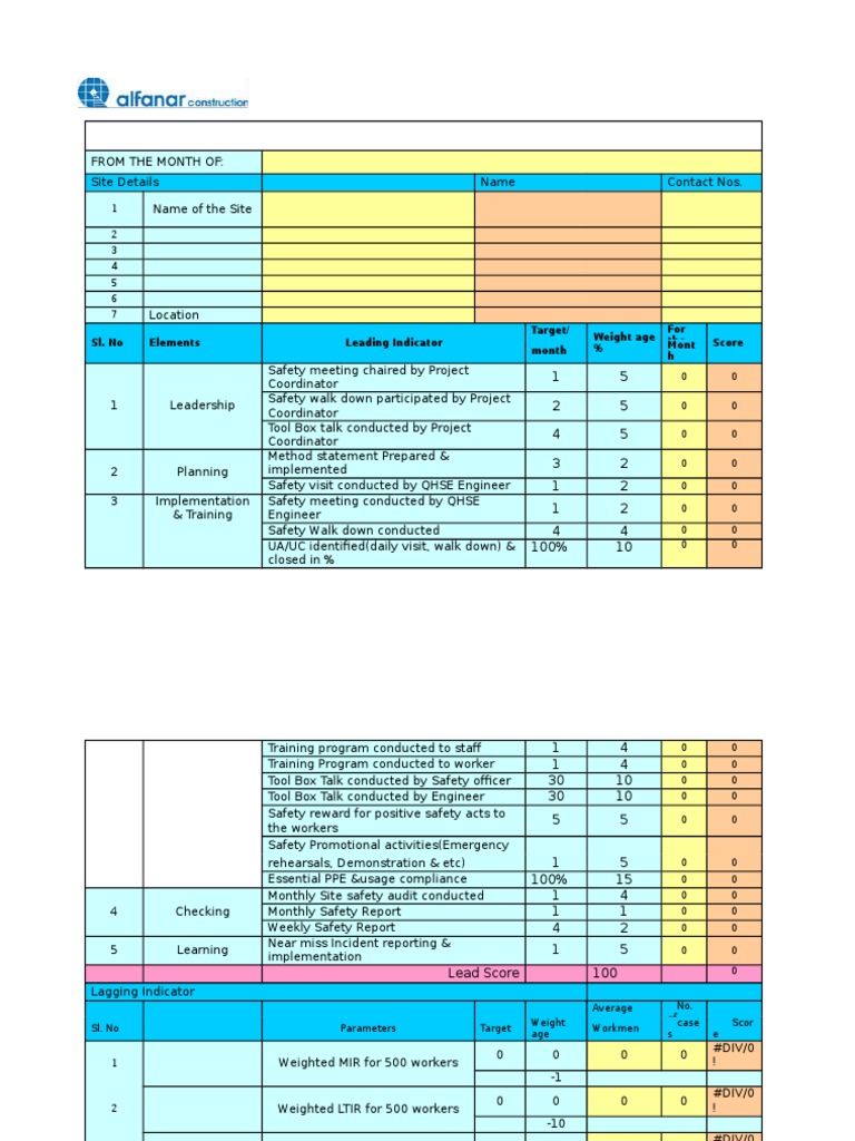 Monthly Site Safety Performance Report | PDF