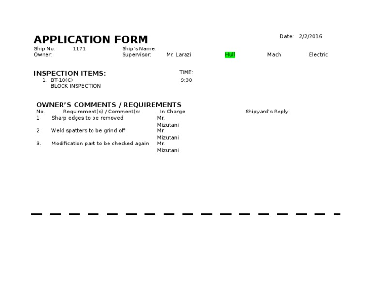 Vessel Inspection Application Form | PDF