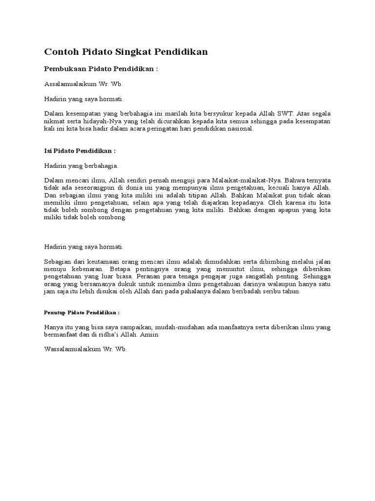 Contoh Pidato Singkat Pendidikan  PDF