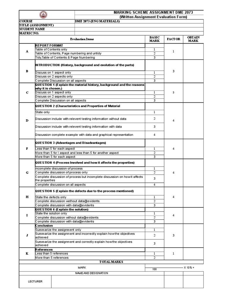 DME 2073 Assignment Marking Scheme | PDF | Computers