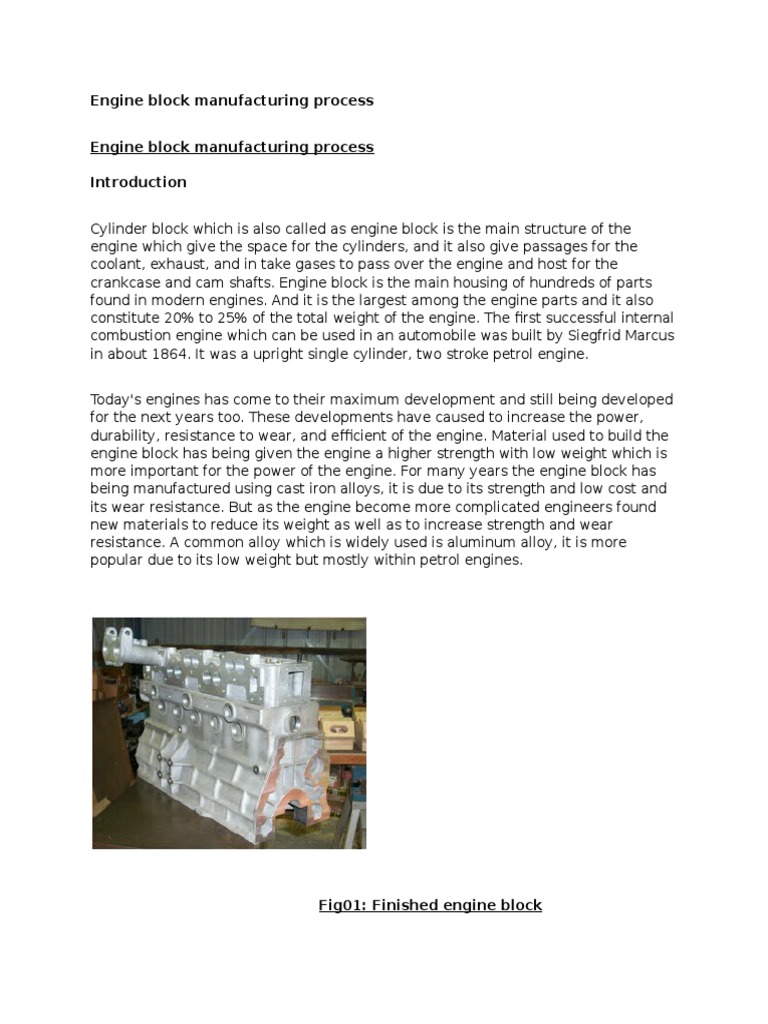 Engine Block Manufacturing Process PDF Casting (Metalworking) Engines