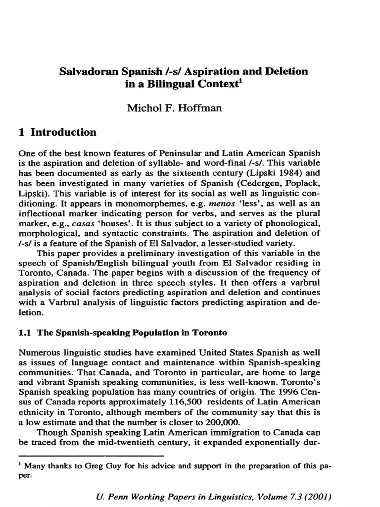 Salvadoran Spanish S Aspiration & Deletion PDF Stress (Linguistics) Spanish Language