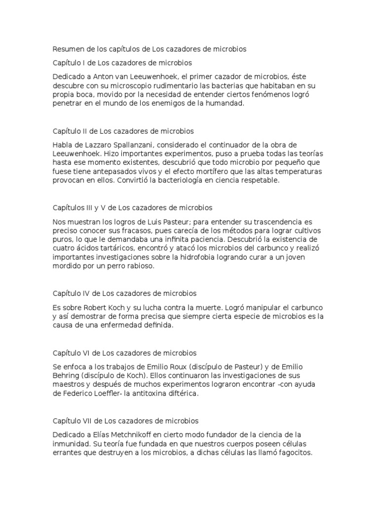 Resumen de capítulos de Cazadores de Microbios | PDF | Luis Pasteur ...