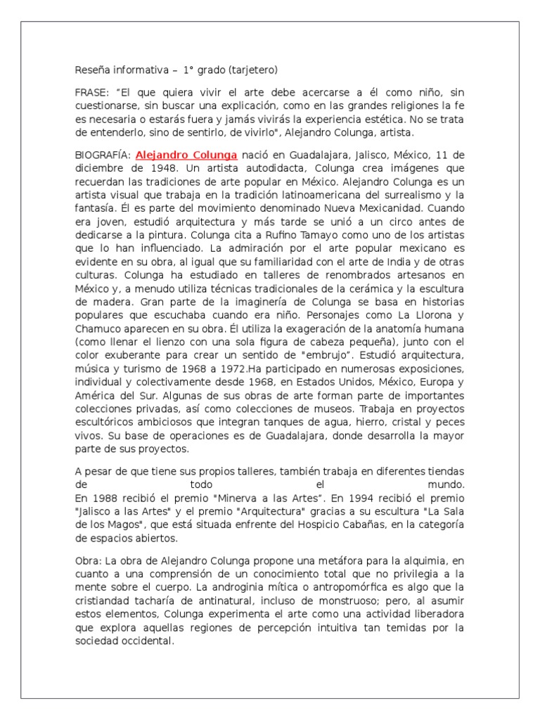 Reseña Informativa 1° | PDF | Artes (general)