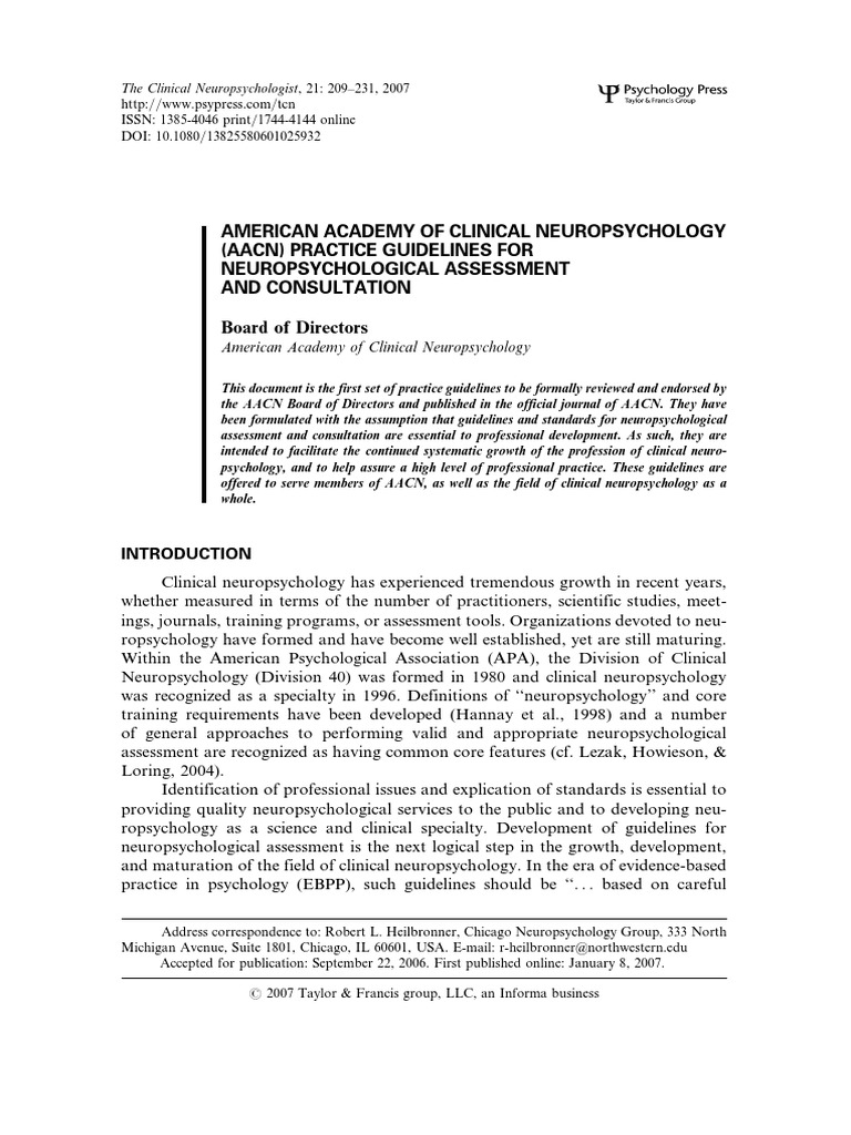 AACN-American Academy of Clinical Neuropsychology-Practice - Guidelines ...
