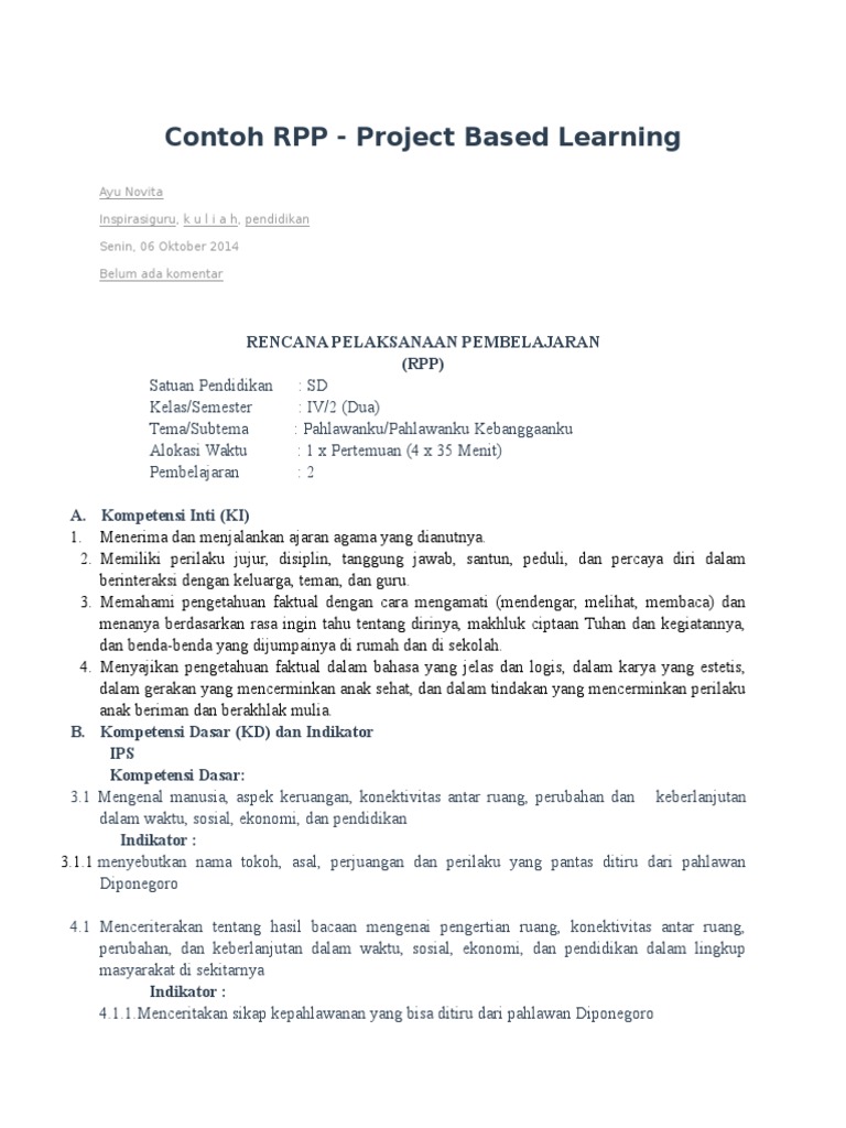 Contoh Rpp Project Based Learning