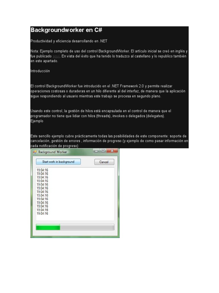 Uso de BackgroundWorker en C# | PDF | Hilo (Computación) | Desarrollo ...