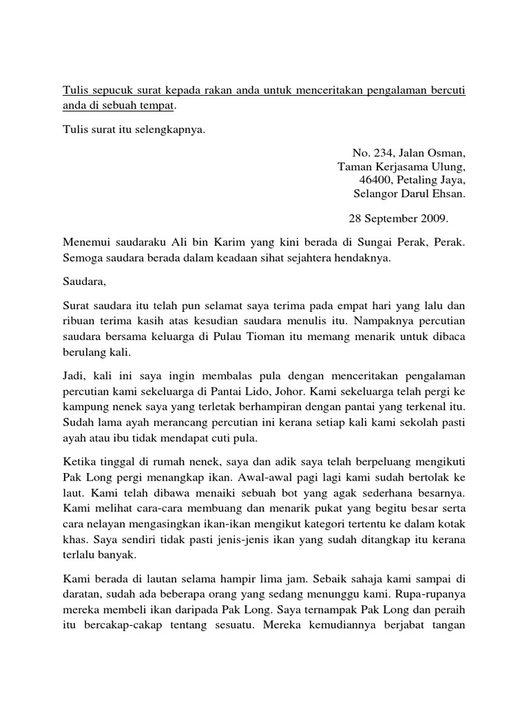Contoh Surat Kepada Rakan
