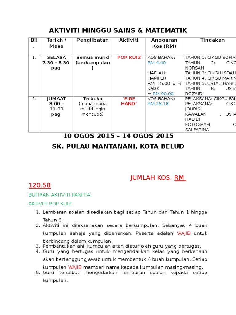 Aktiviti Minggu Sains Pdf