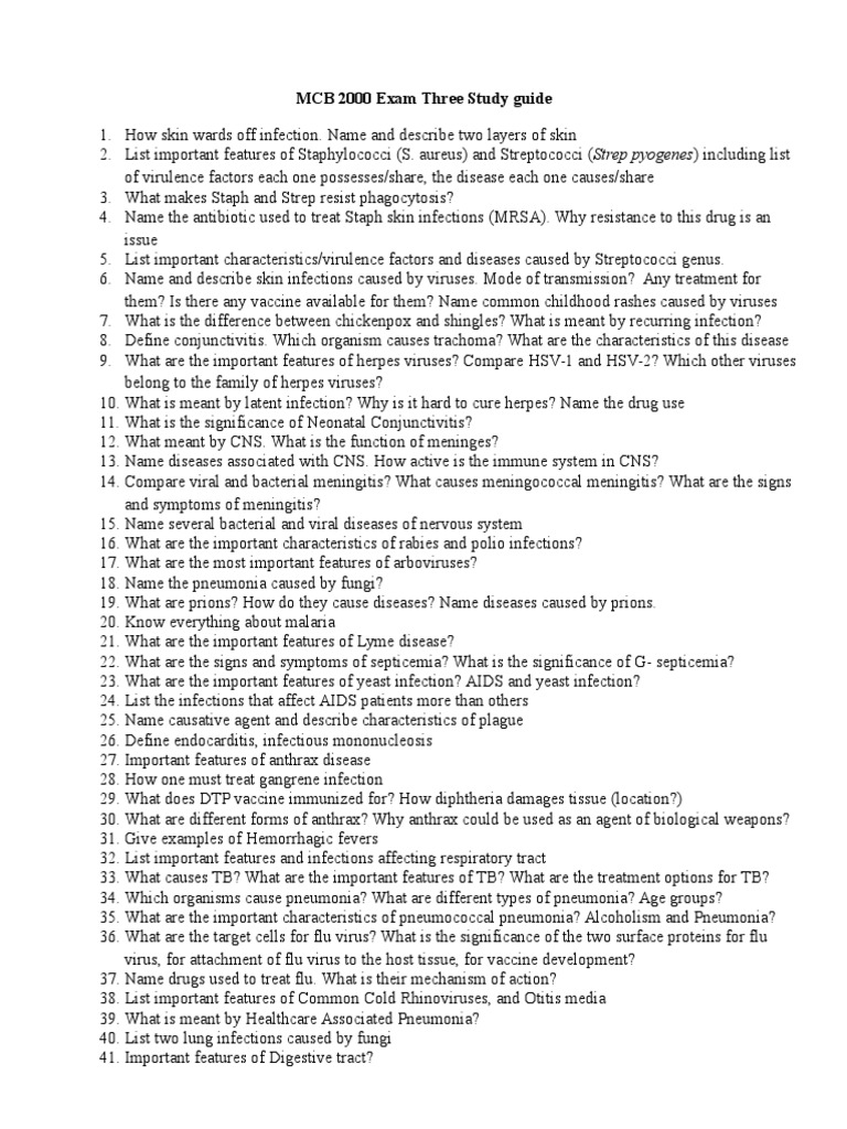 MCB 2000 Exam 3 Study Guide Overview | PDF | Infection | Influenza