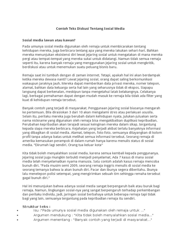 Contoh Teks Diskusi Tentang Sosial Media