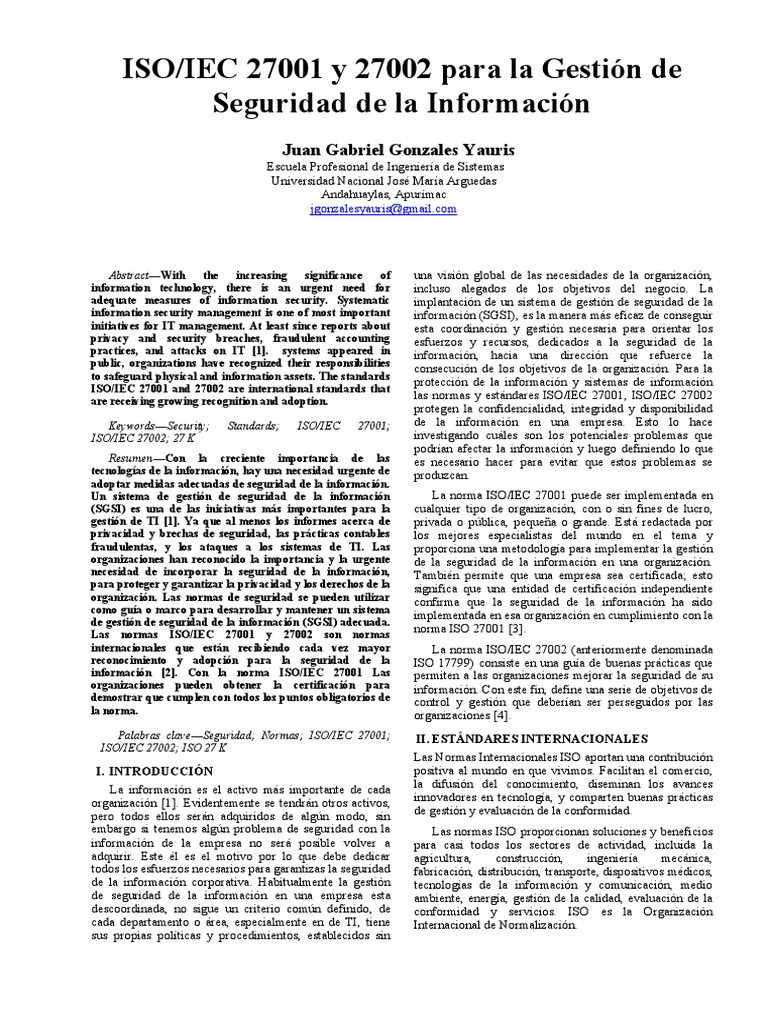 ISO 27001 y 27002 para La Gestion de Seguridad de La Informacion | PDF ...