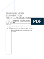 Form 1 Mid Term Exam 2016