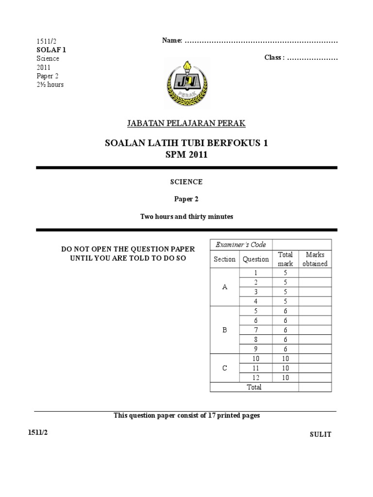 Sains Spm Kertas 2  Matematik SPM 2018, Kertas 2 (Soalan 3 & 4)  SPM