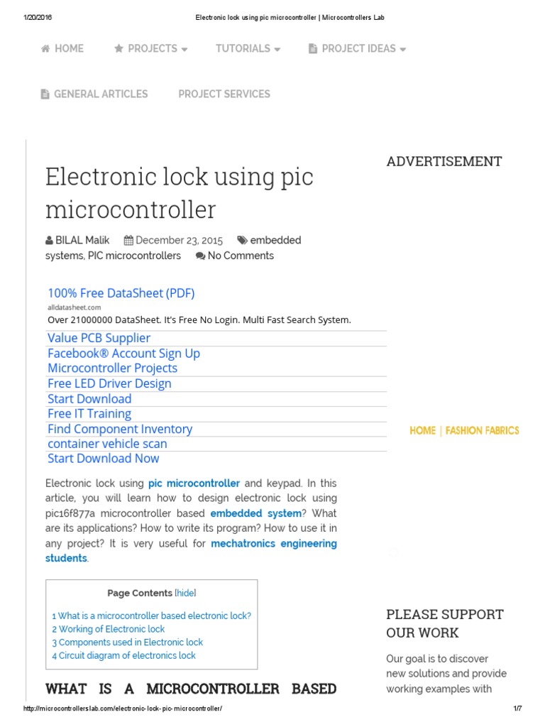 Electronic Lock Using Pic Microcontroller Microcontrollers Lab PDF PDF Pic Microcontroller