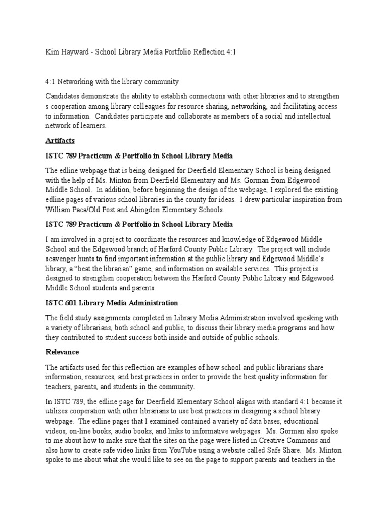 portfolio reflection 4 1 Librarian School Library