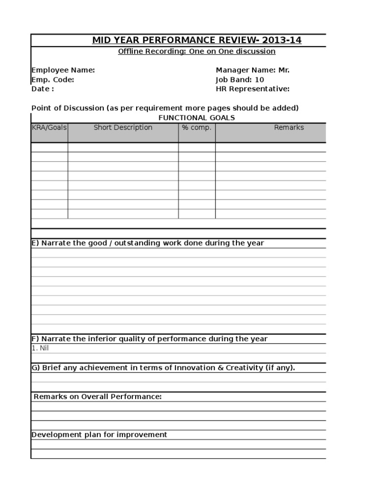 Mid-Year Performance Review Template | PDF | Career & Growth