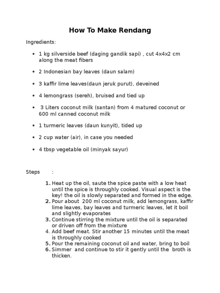 Beef Rendang Recipe Guide | PDF