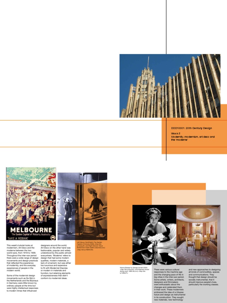 DDD10001: 20th Century Design: Week 5 Modernity, Modernism, Art Deco