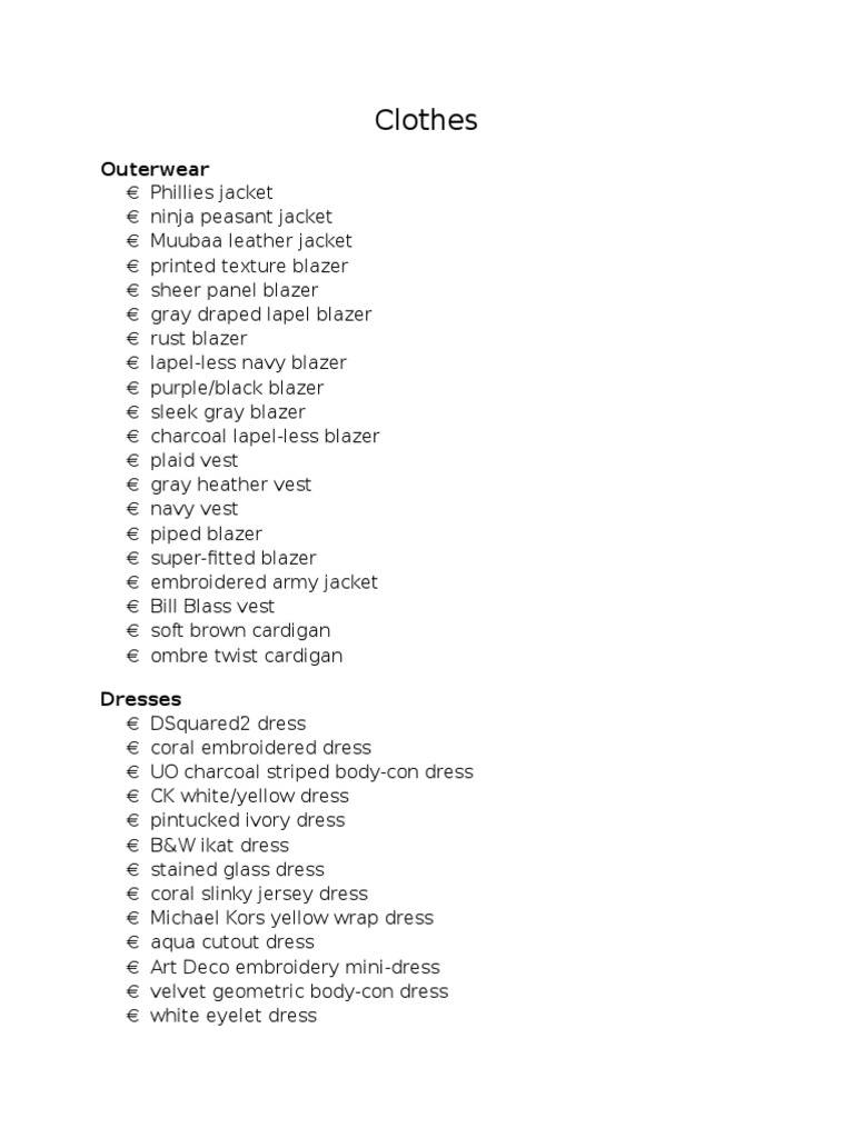 Clothes 1 | PDF | Blouse | Trousers