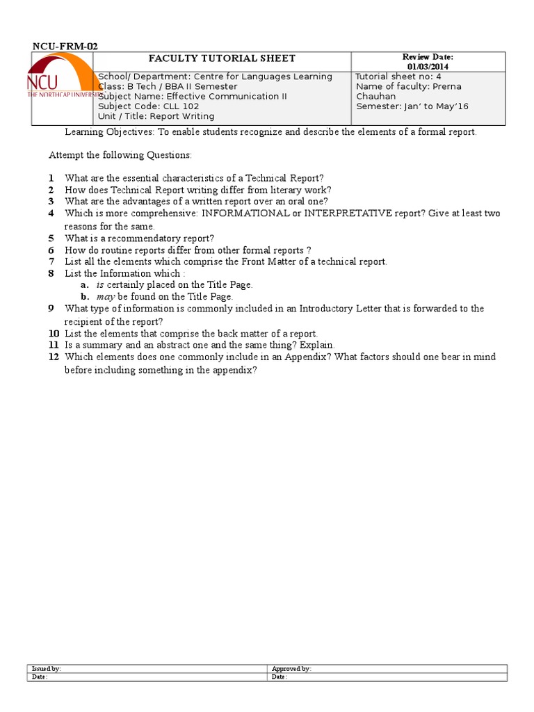 Learning Objectives: To Enable Students Recognize and Describe The ...