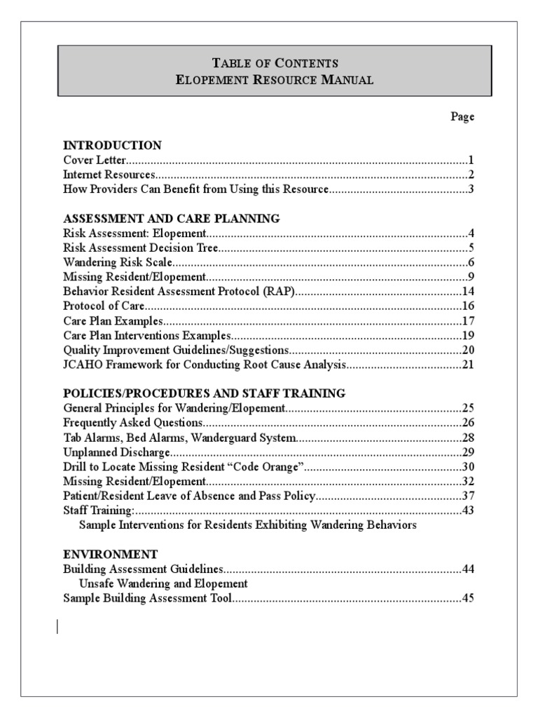 Elopement Manual | PDF | Risk | Risk Management