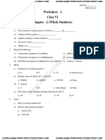 Worksheet - 2 Class VI Chapter - 2 (Whole Numbers)