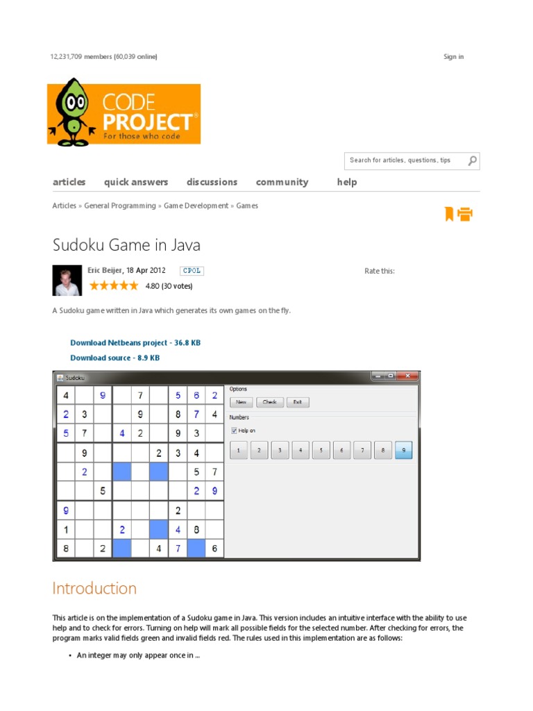 Sudoku Game In Java Sudoku Game