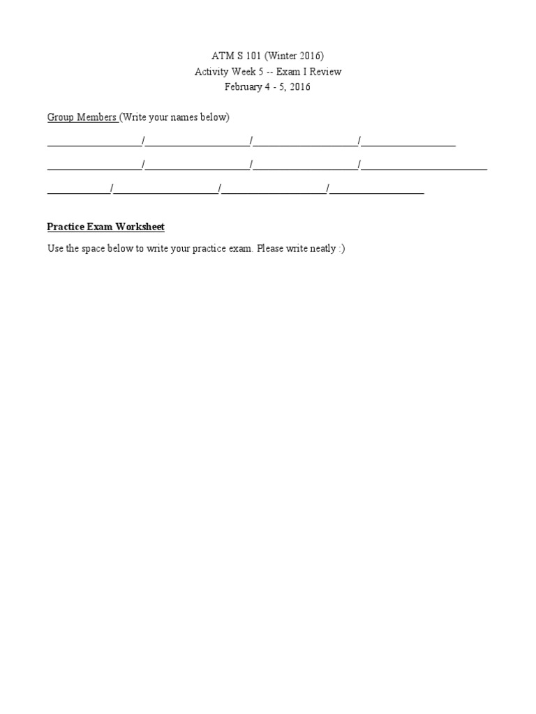ATM S 101 Exam I Review Worksheet | PDF