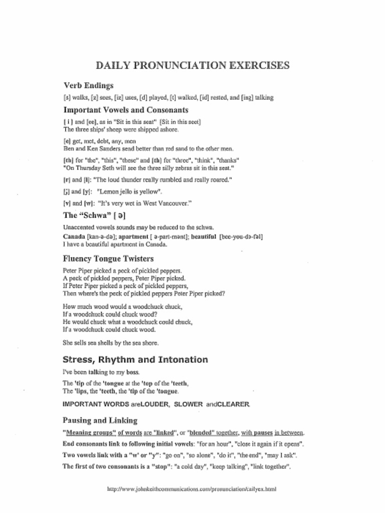 Daily Pronunciation Exercises | PDF