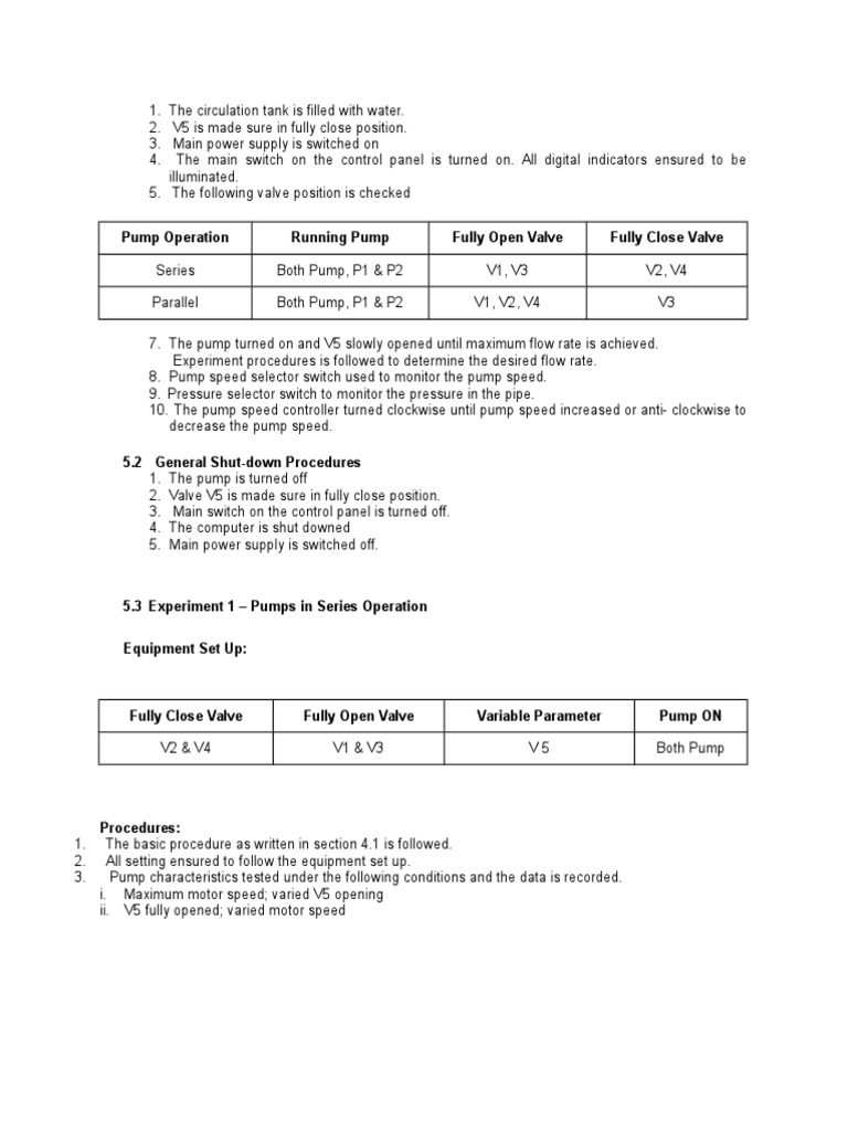 Pump Operation Running Pump Fully Open Valve Fully Close Valve | PDF
