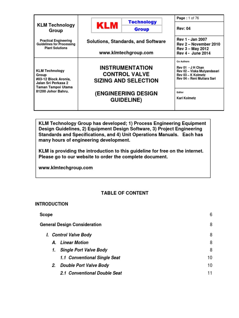 ENGINEERING DESIGN GUIDELINES Control Valve Sizing and Selection Rev ...
