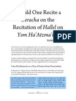 Should One Recite A Recitation of Hallel On: Beracha On The Yom Ha'Atzma'ut?