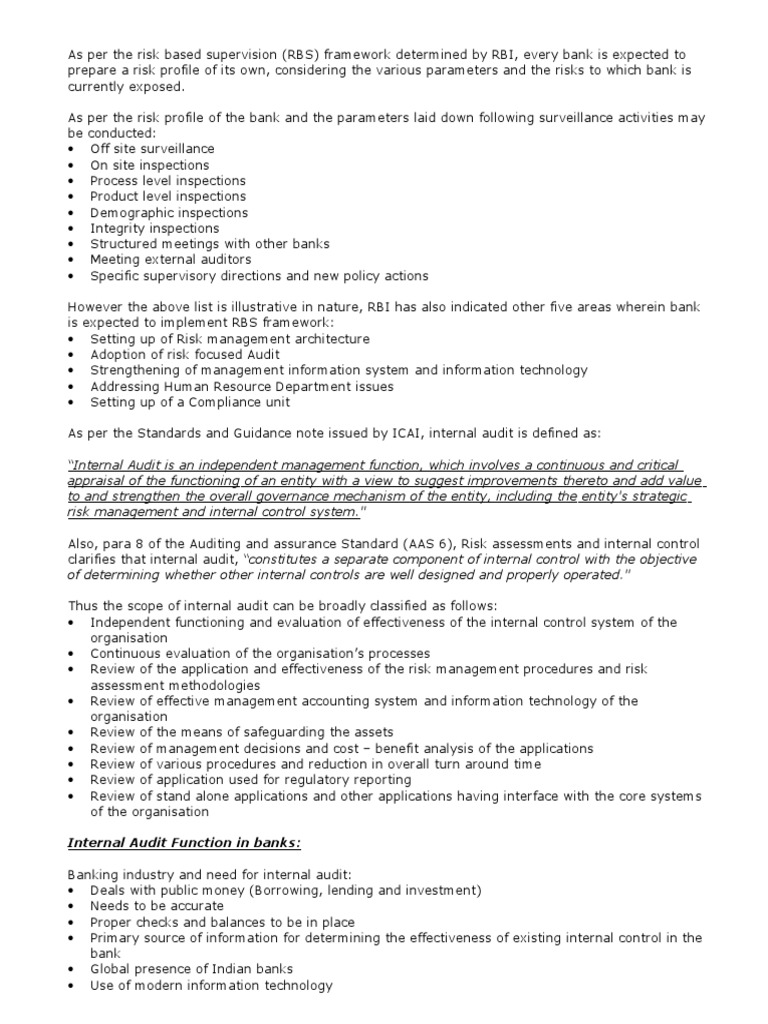 Risk Based Internal Audit of Banks | PDF | Internal Audit | Audit