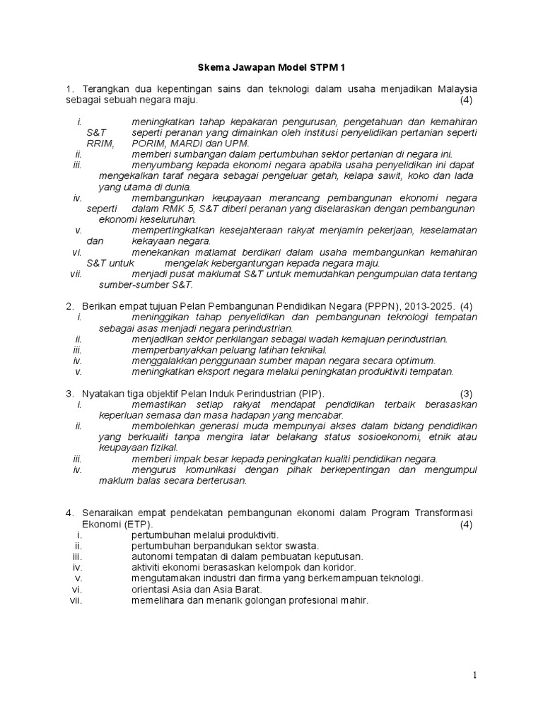 Skema Jawapan Model Stpm 1 Pdf