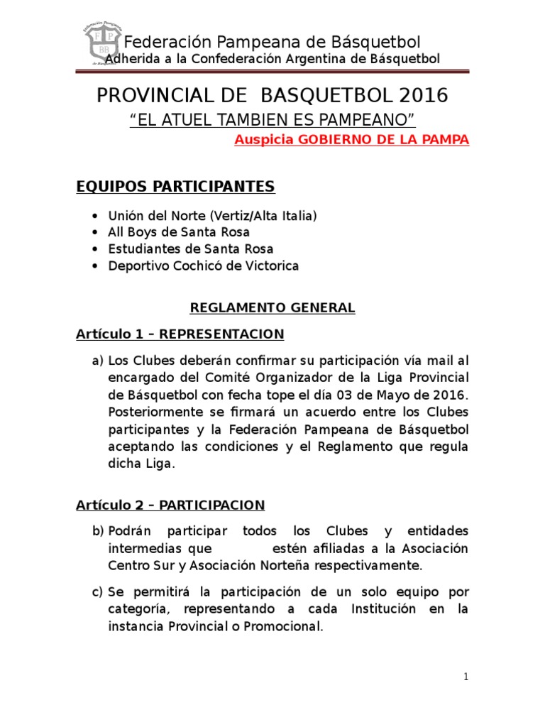 Reglamento Provincial Femenino de Basquetbol 2016 | PDF | Árbitro |  Argentina